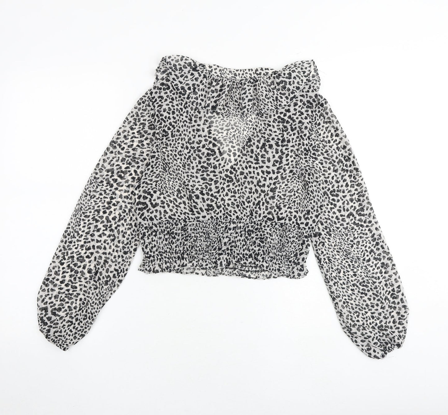 Zara Womens Multicoloured Animal Print Polyester Cropped Blouse Size S V-Neck - Leopard Print