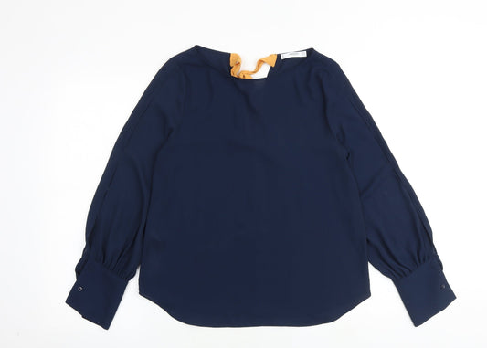 Mango Womens Blue Polyester Basic Blouse Size S Boat Neck