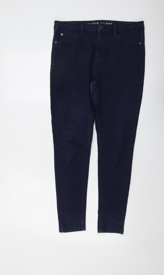 Marks and Spencer Womens Blue Cotton Skinny Jeans Size 12 L27 in Regular Button