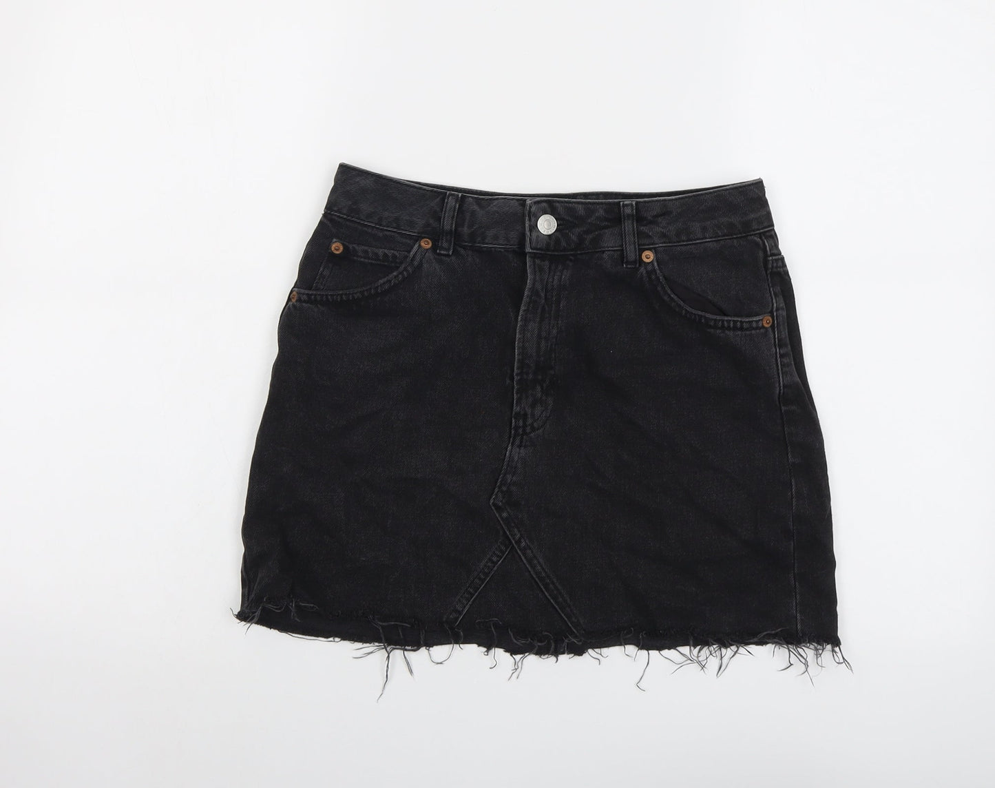 Topshop Womens Grey Cotton Mini Skirt Size 10 Button