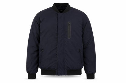 Front view of ASOS men’s blue bomber jacket jacket, size L, zip