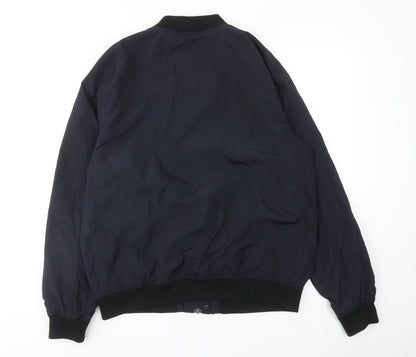 Back view of ASOS men’s blue bomber jacket jacket, size L, zip