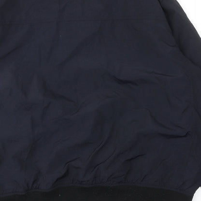 Brand and care label for ASOS men’s blue bomber jacket jacket, size L, zip