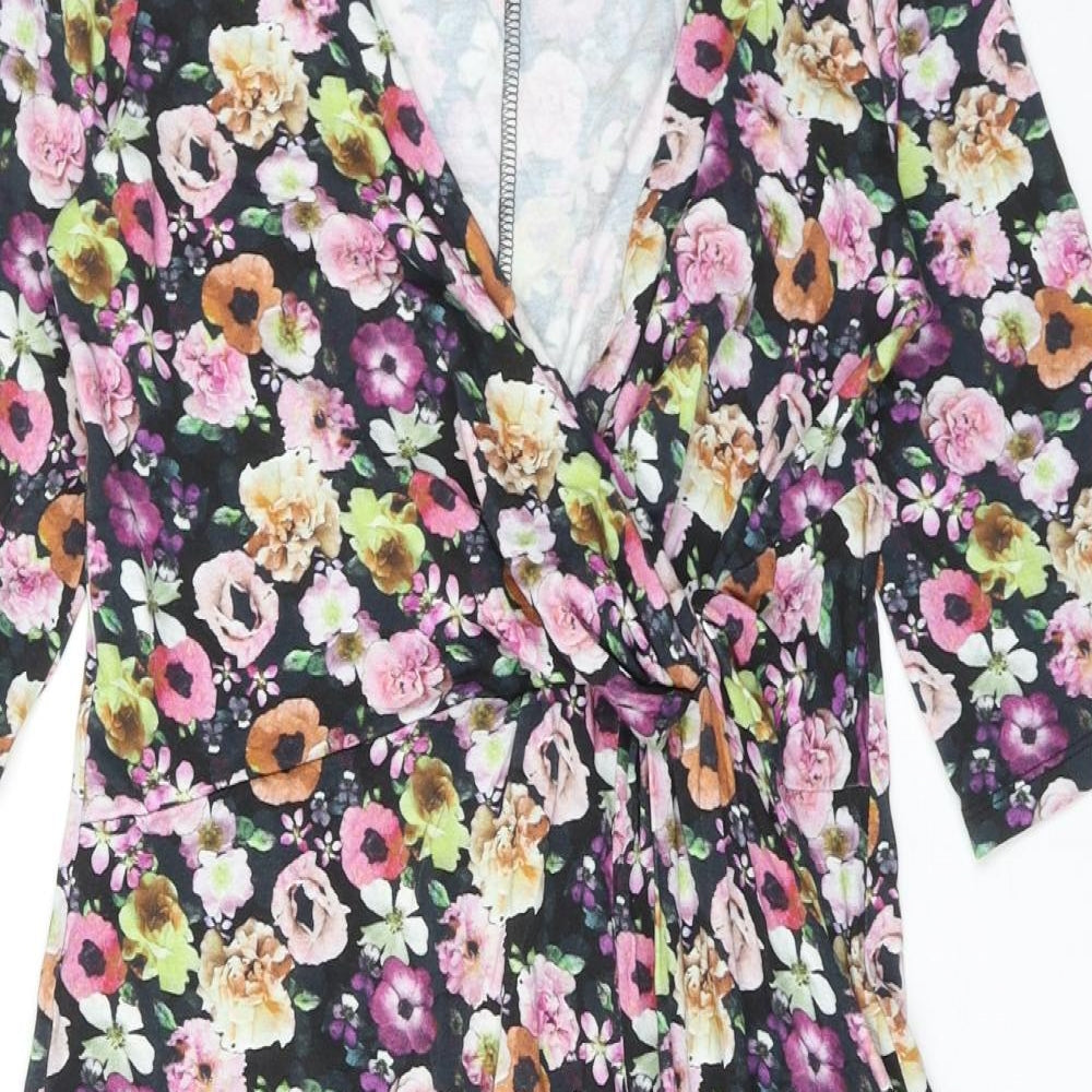 H&M Womens Multicoloured Floral Viscose A-Line Size S V-Neck Pullover