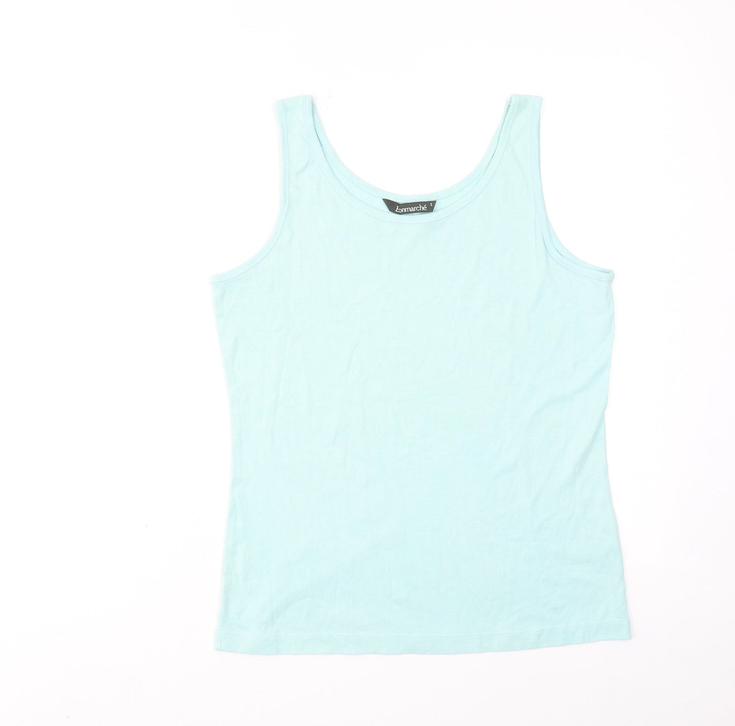 Bonmarché Womens Blue Cotton Basic Tank Size S Scoop Neck