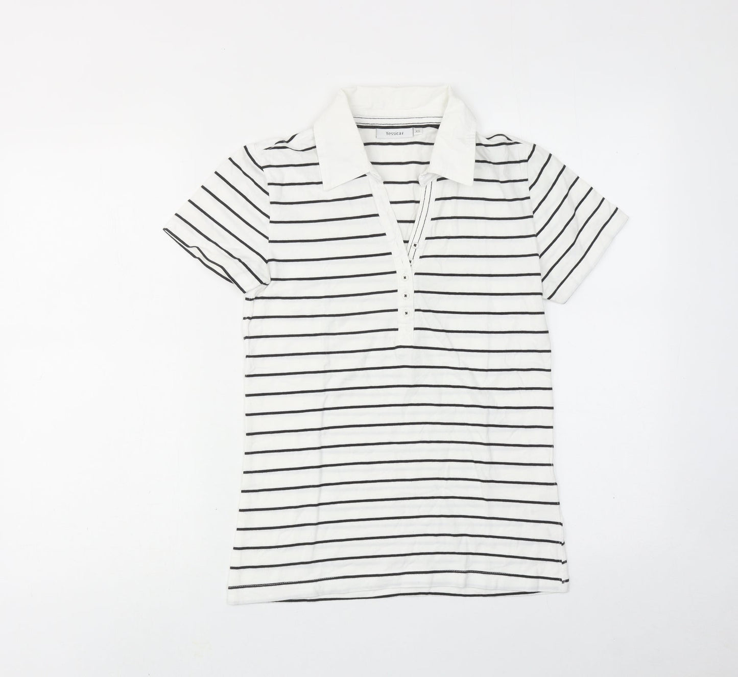 Yessica Womens White Striped Cotton Basic Polo Size XS Collared