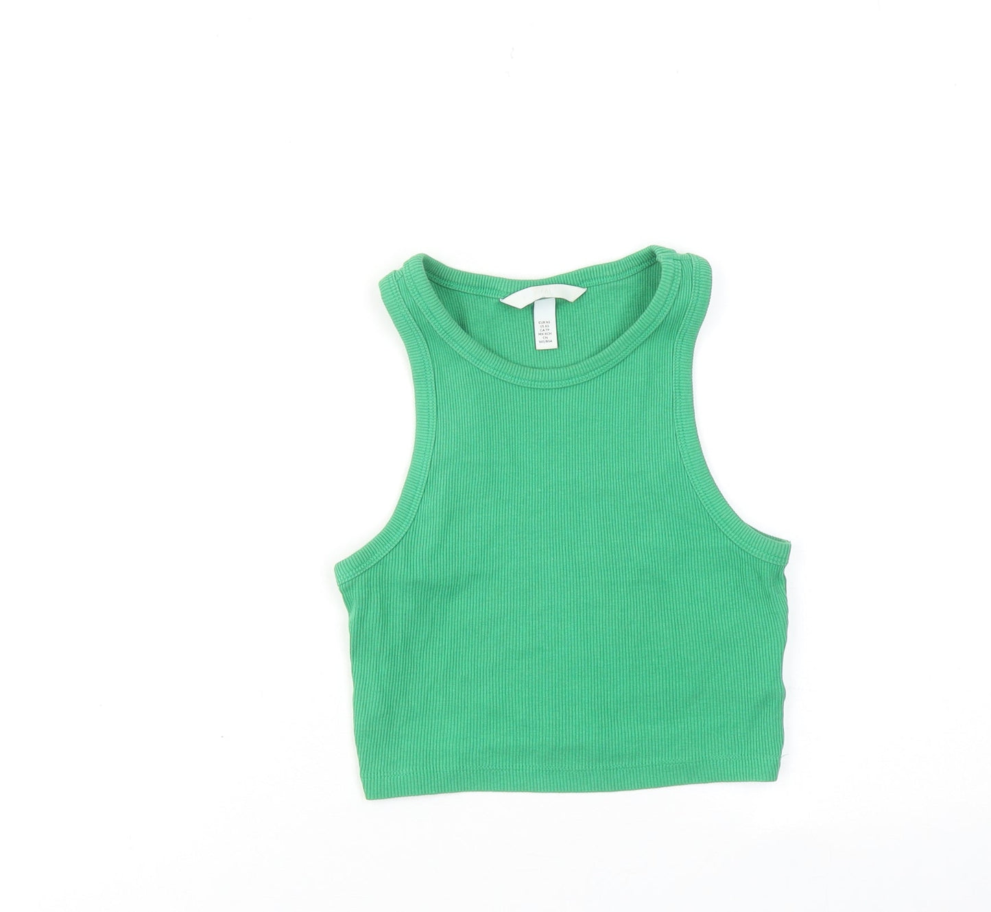 H&M Womens Green Cotton Cropped Tank Size XS Round Neck - Ribbed