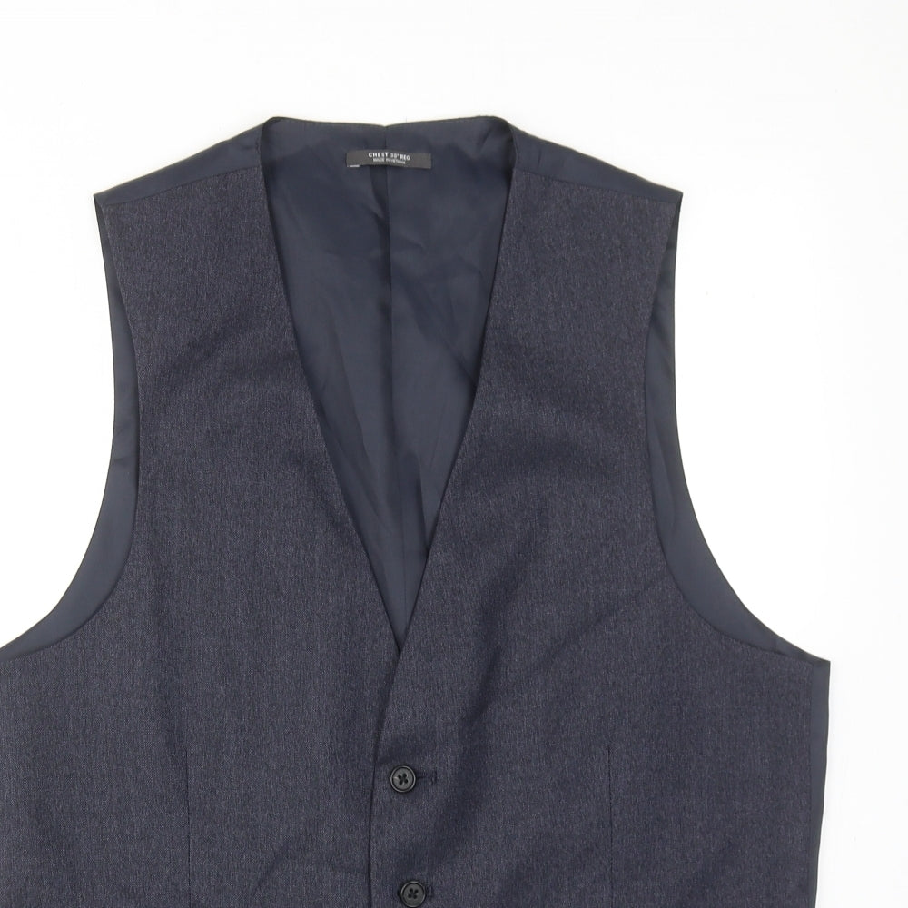 Marks and Spencer Mens Blue Polyester Jacket Suit Waistcoat Size 38 Regular