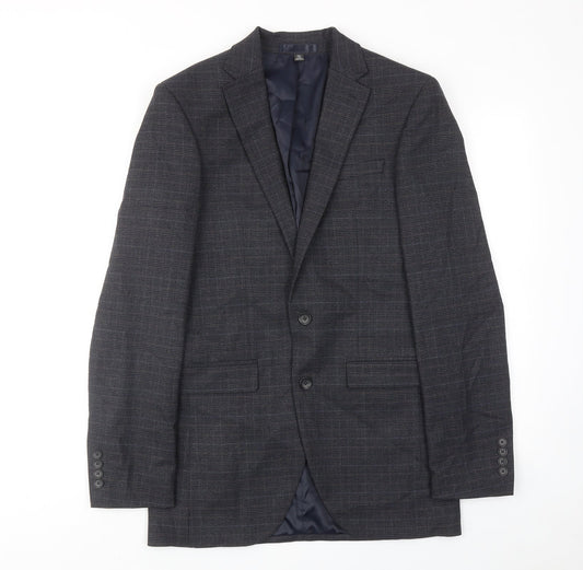 Marks and Spencer Mens Blue Plaid Polyester Jacket Suit Jacket Size 36 Regular