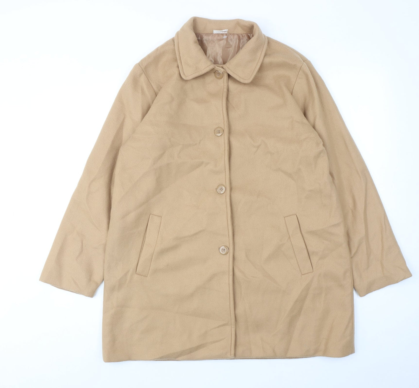 Neuville Womens Beige Overcoat Coat Size 14 Button