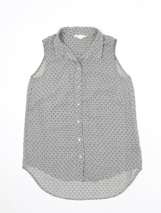 H&M Womens Multicoloured Geometric Polyester Basic Button-Up Size 8 Collared