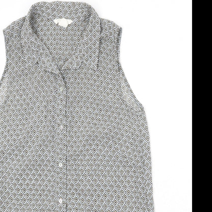 H&M Womens Multicoloured Geometric Polyester Basic Button-Up Size 8 Collared