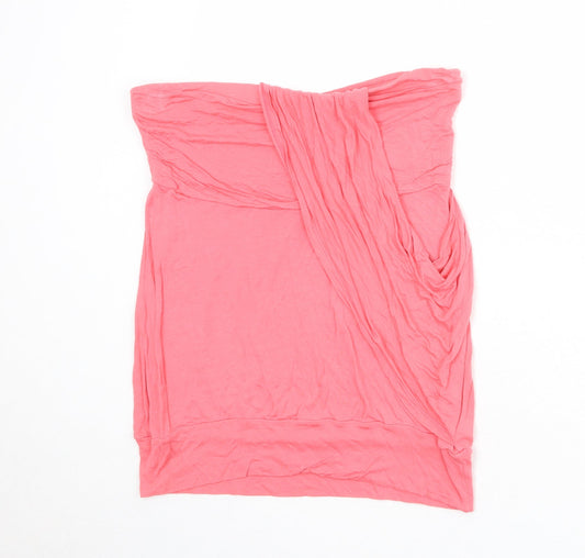 Warehouse Womens Pink Viscose Basic Blouse Size 16 Square Neck - Draped Detail Strapless