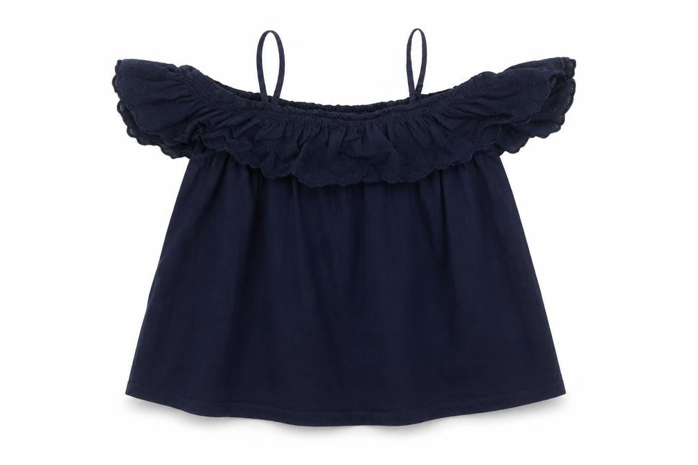 Gap Girls Blue 100% Cotton Basic Blouse Size L Square Neck Pullover - Cold Shoulder
