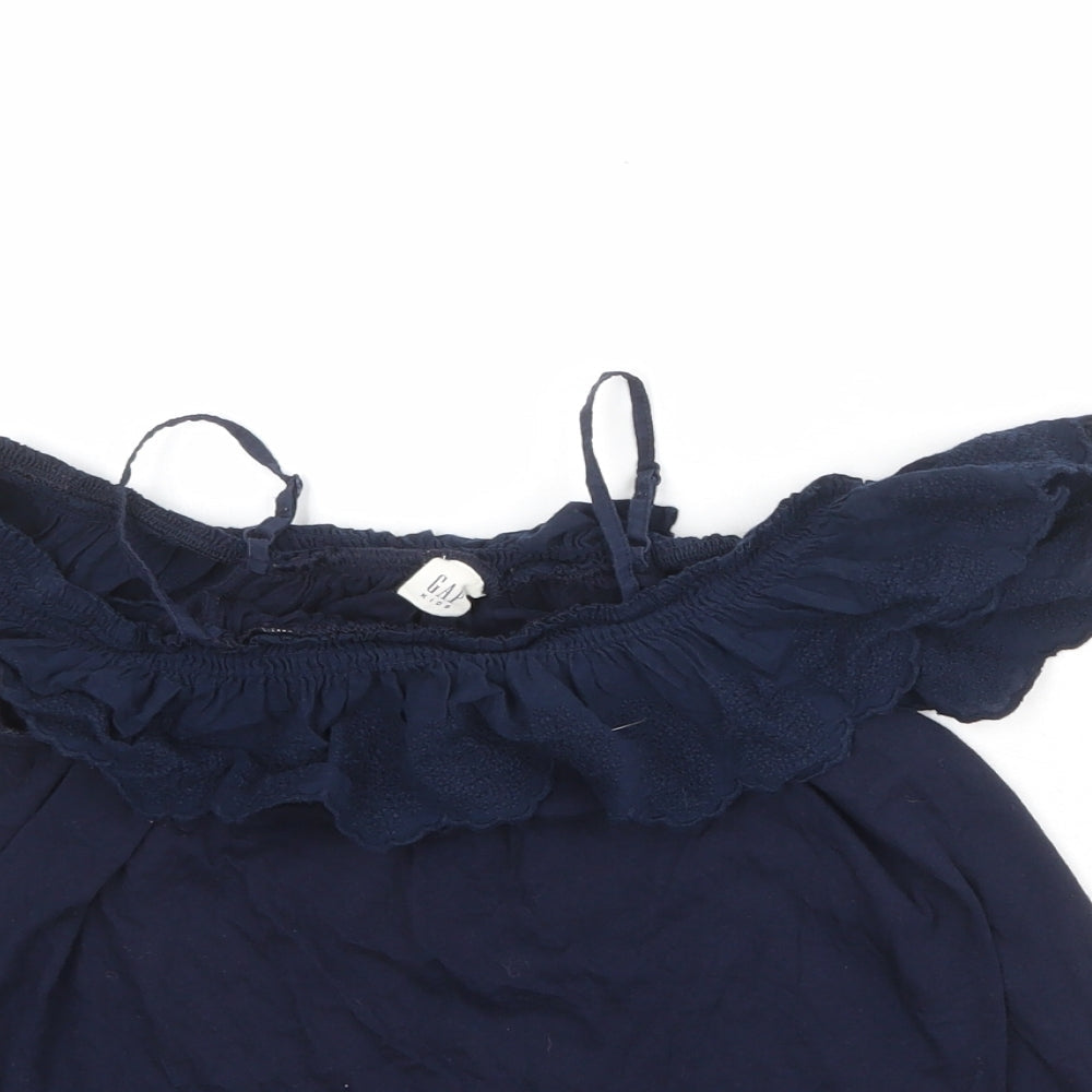 Gap Girls Blue 100% Cotton Basic Blouse Size L Square Neck Pullover - Cold Shoulder