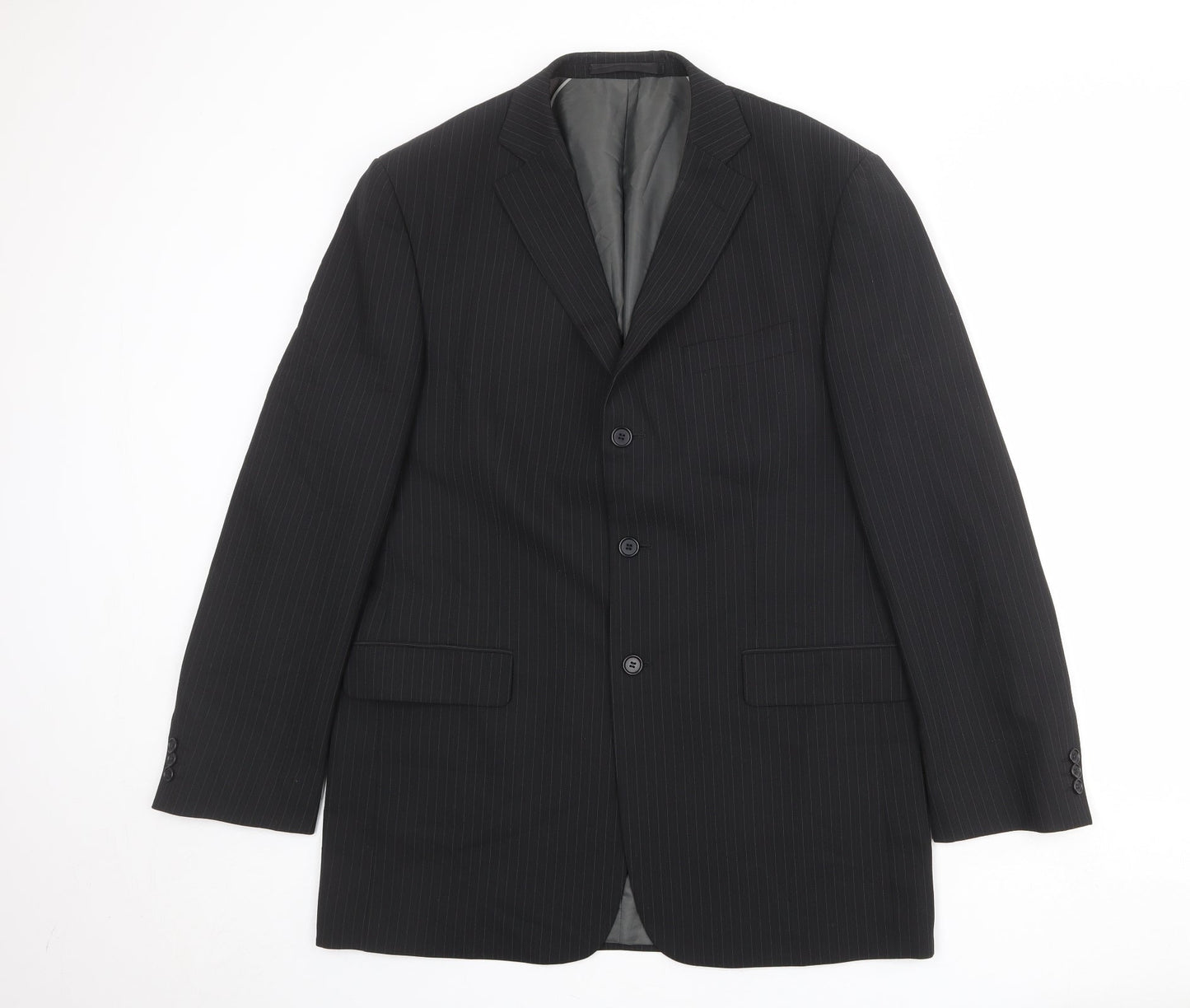 Marks and Spencer Mens Black Striped Polyester Jacket Suit Jacket Size 42 Regular