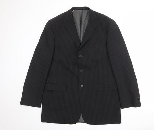 Marks and Spencer Mens Black Striped Polyester Jacket Suit Jacket Size 42 Regular
