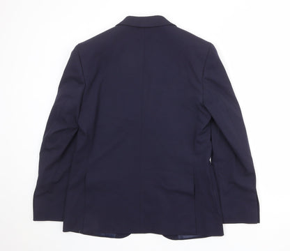 Back view of Autograph men’s blue polyester jacket suit jacket, size 38, regular