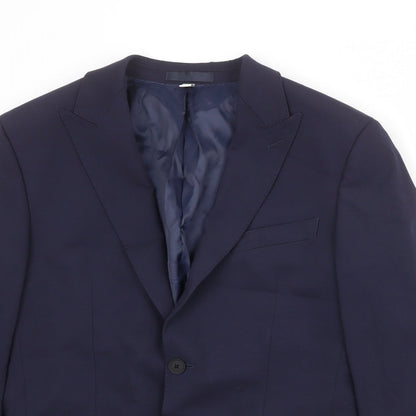 Close-up detail of Autograph men’s blue polyester jacket suit jacket, size 38, regular