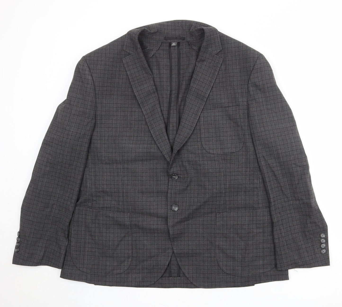 Marks and Spencer Mens Grey Plaid Polyester Jacket Suit Jacket Size 46 Regular