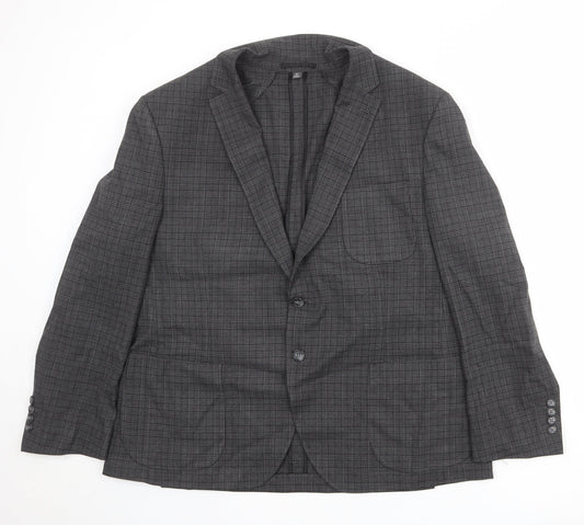 Marks and Spencer Mens Grey Plaid Polyester Jacket Suit Jacket Size 46 Regular