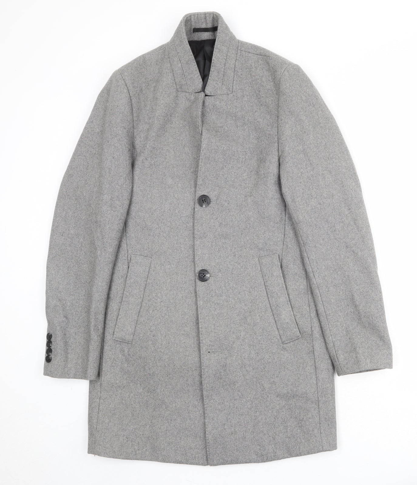 H&M Mens Grey Overcoat Coat Size 34 Button