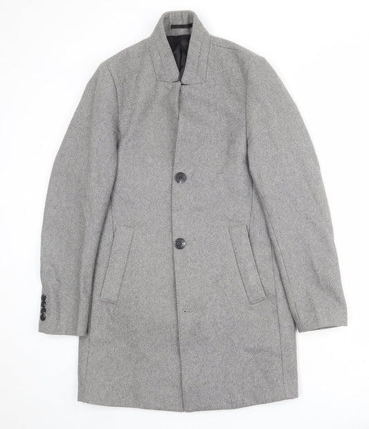 H&M Mens Grey Overcoat Coat Size 34 Button