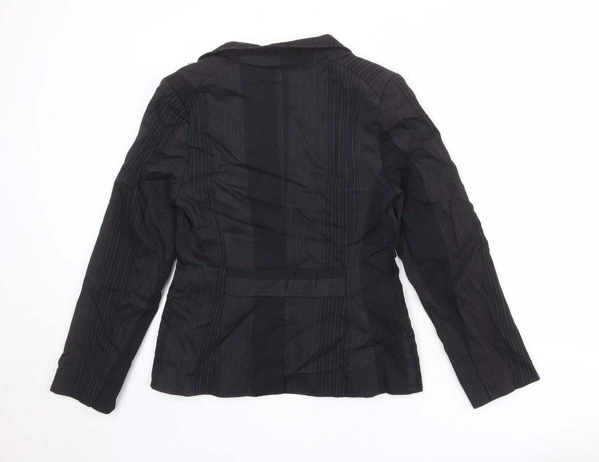 Oasis Womens Black Striped Polyester Jacket Blazer Size 12