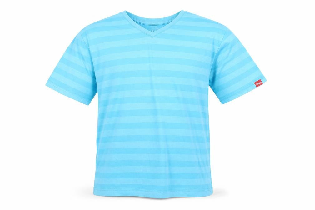 Lee Cooper Boys Blue Striped Cotton Basic T-Shirt Size 13 Years V-Neck Pullover