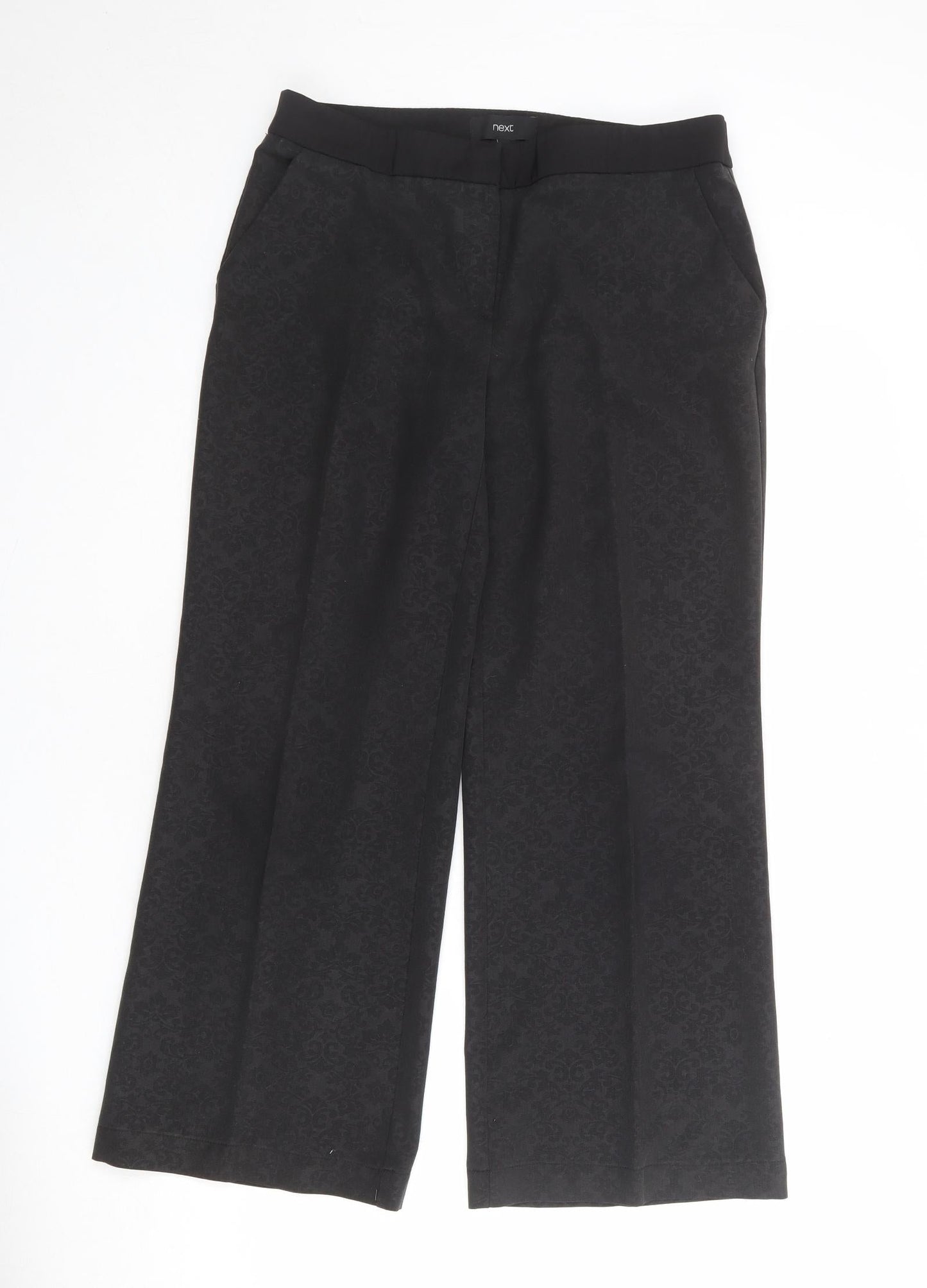 NEXT Womens Black Geometric Polyester Trousers Size 12 Regular Zip