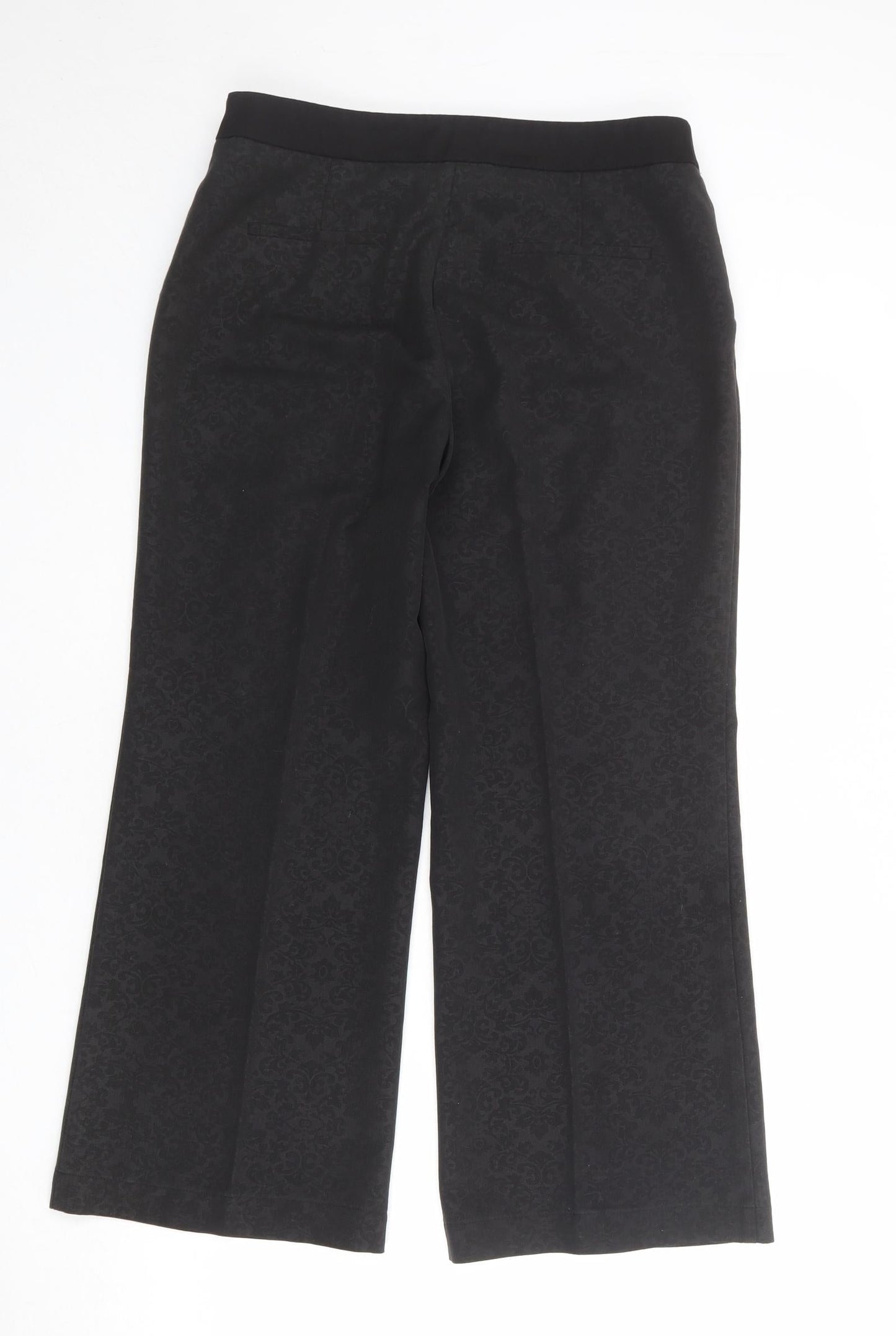 NEXT Womens Black Geometric Polyester Trousers Size 12 Regular Zip