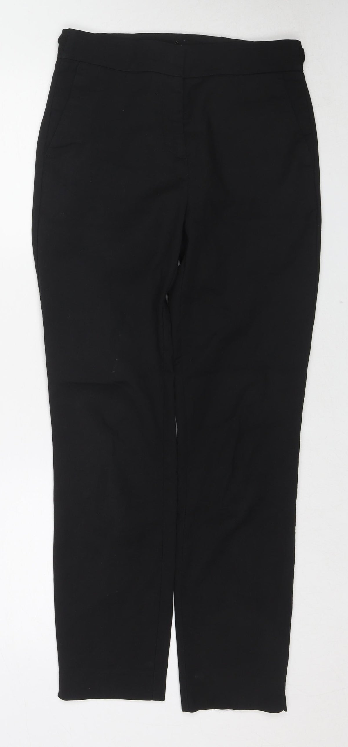 Zara Womens Black Cotton Trousers Size S Regular Zip