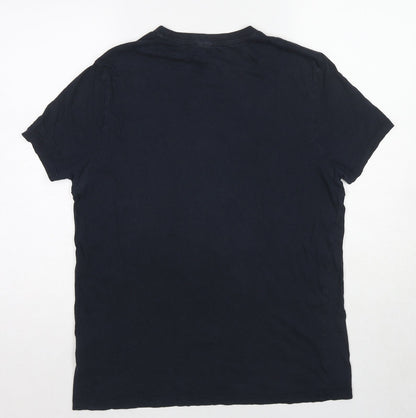 Back view of ASOS women’s blue cotton basic t-shirt, size L, crew neck