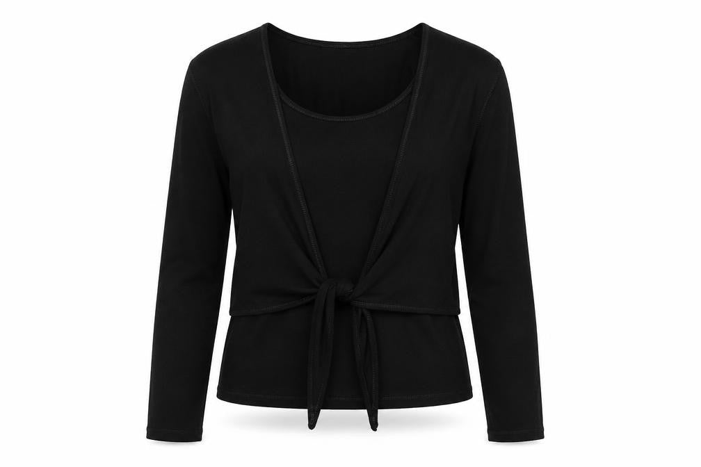 Linea Womens Black Viscose Basic Blouse Size L Scoop Neck - Mock Cardigan Top