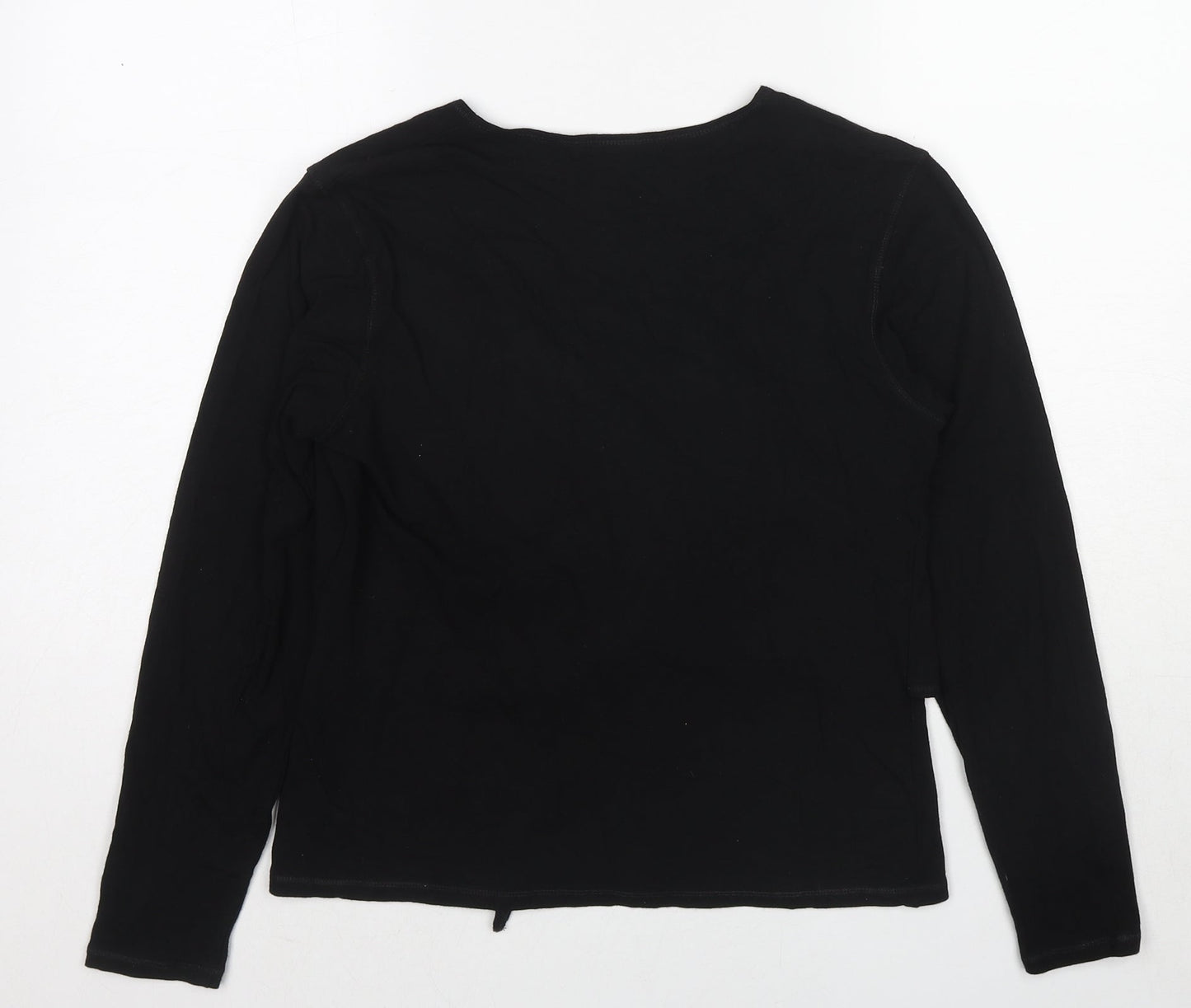 Linea Womens Black Viscose Basic Blouse Size L Scoop Neck - Mock Cardigan Top