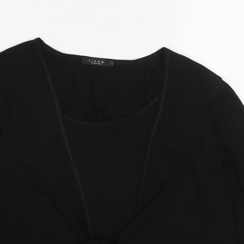 Linea Womens Black Viscose Basic Blouse Size L Scoop Neck - Mock Cardigan Top