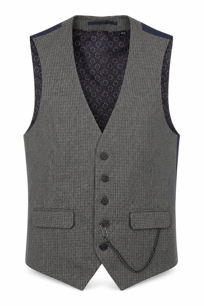 Burton Mens Grey Geometric Polyester Jacket Suit Waistcoat Size XS Regular