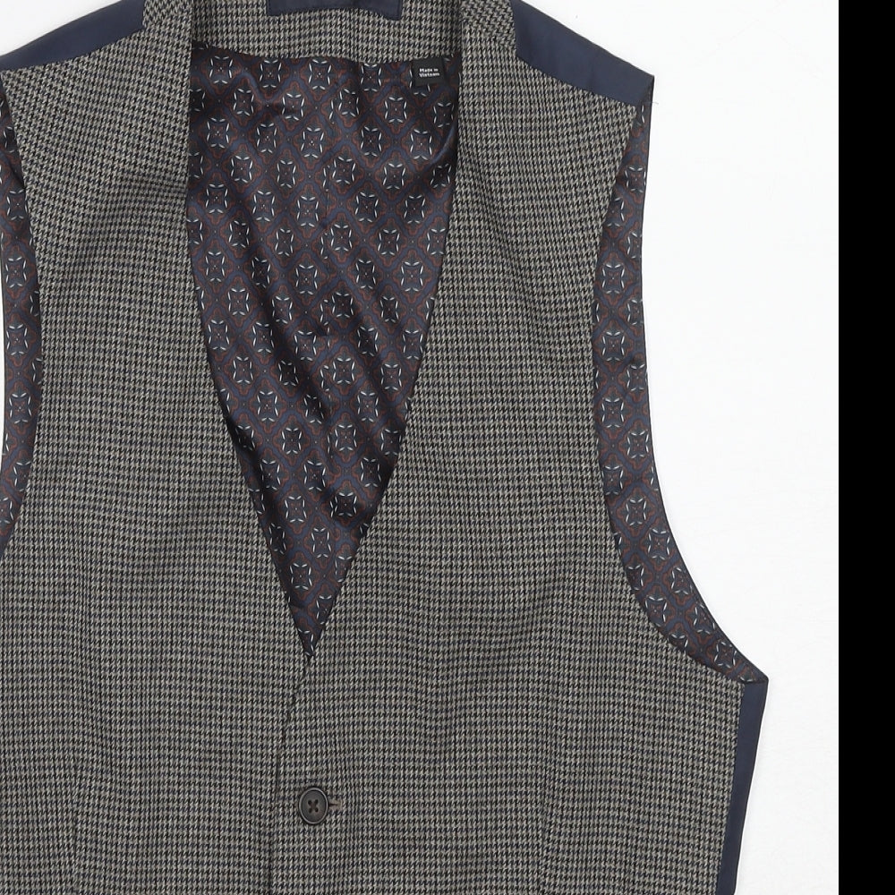 Burton Mens Grey Geometric Polyester Jacket Suit Waistcoat Size XS Regular