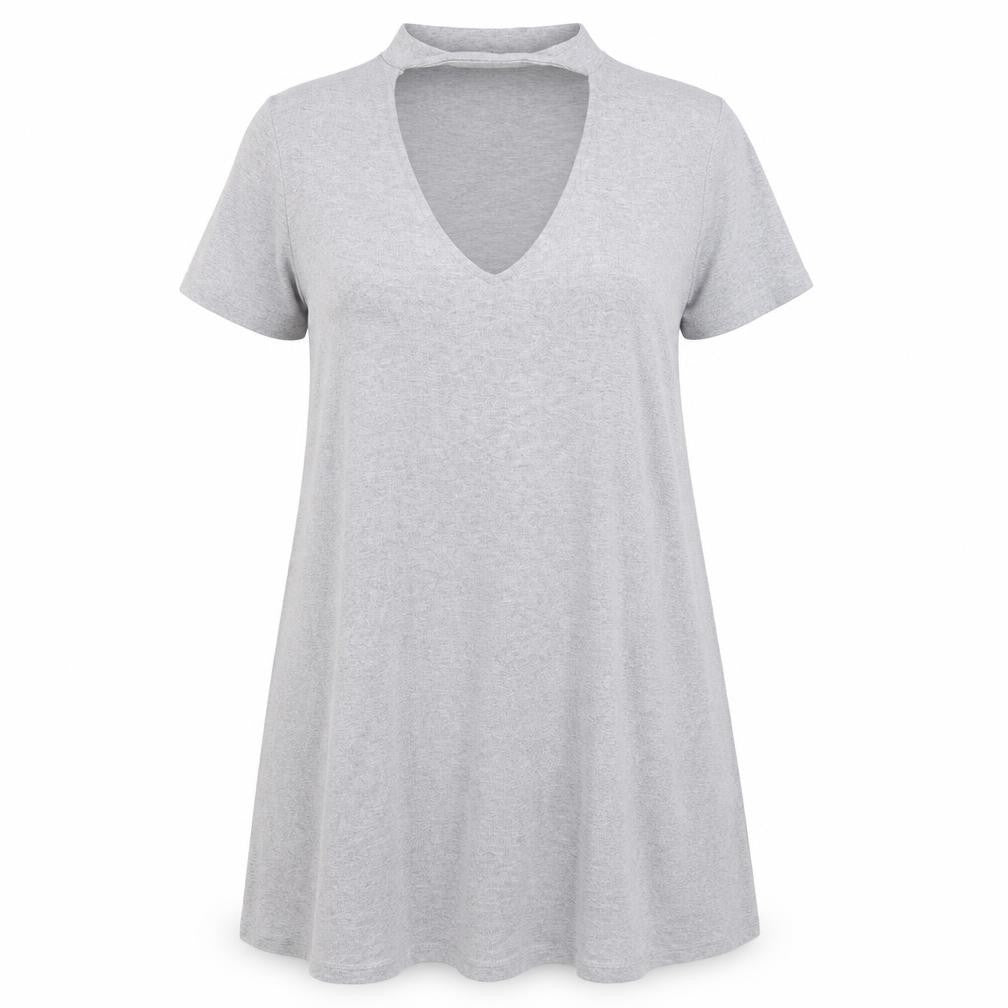 Pull&Bear Womens Grey Elastane Basic Blouse Size M Round Neck