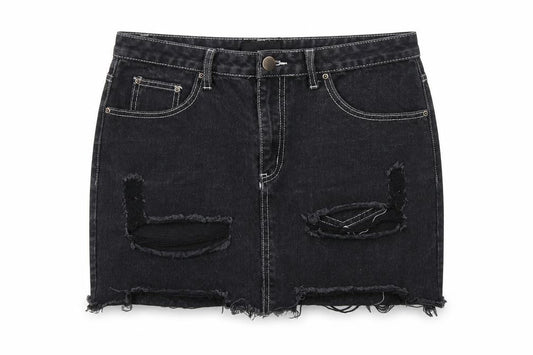 PRETTYLITTLETHING Womens Black Cotton Mini Skirt Size 10 Zip - Distressed look