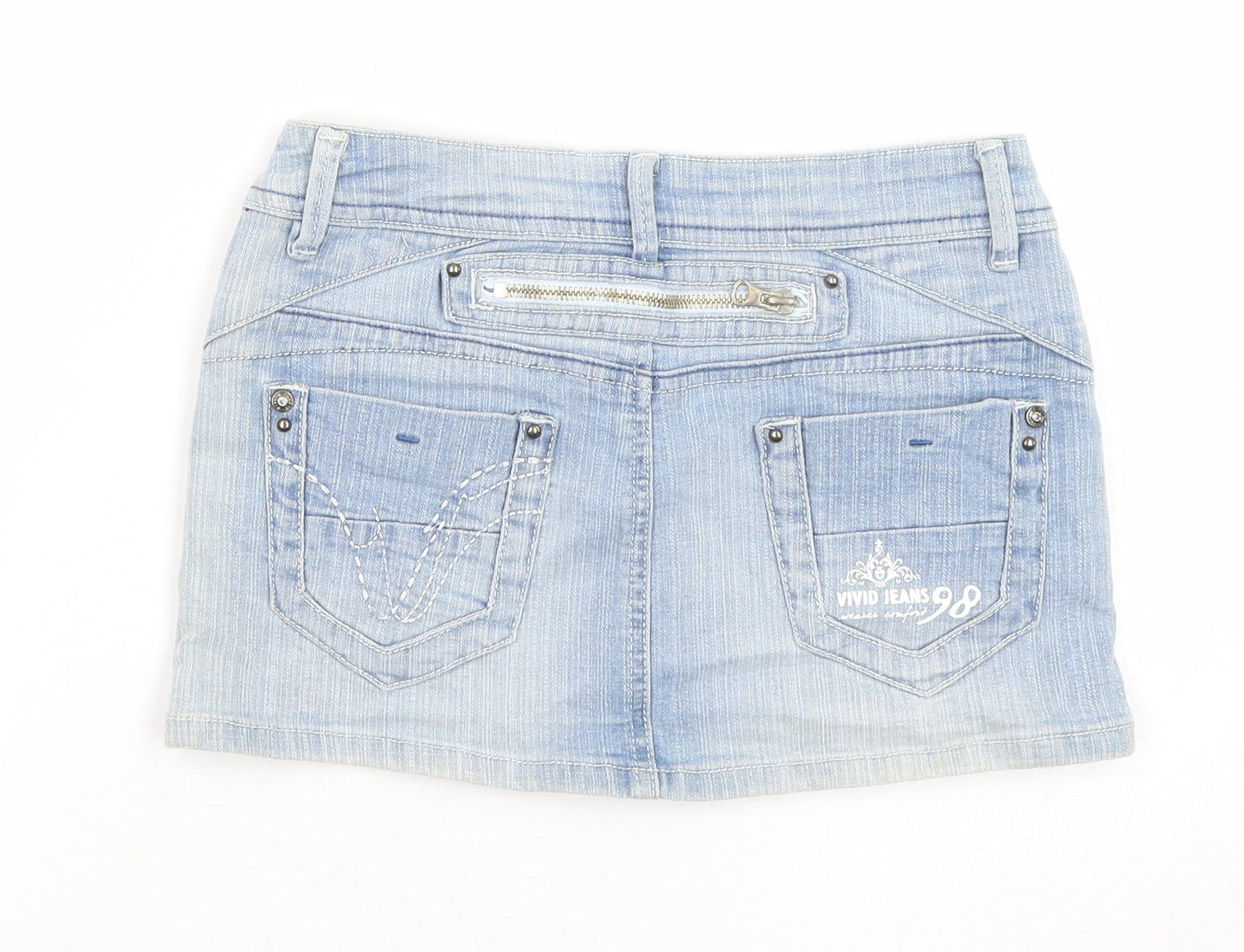 Vivid Girls Blue Cotton Mini Skirt Size 6 Years Regular Zip