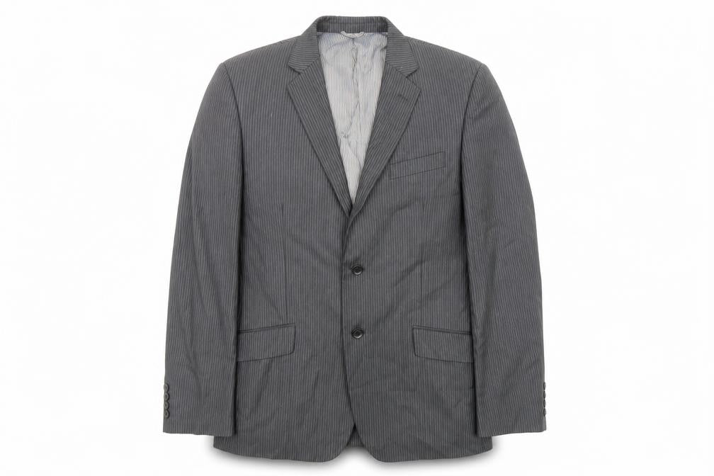 Burton Mens Grey Striped Polyester Jacket Suit Jacket Size 42 Regular