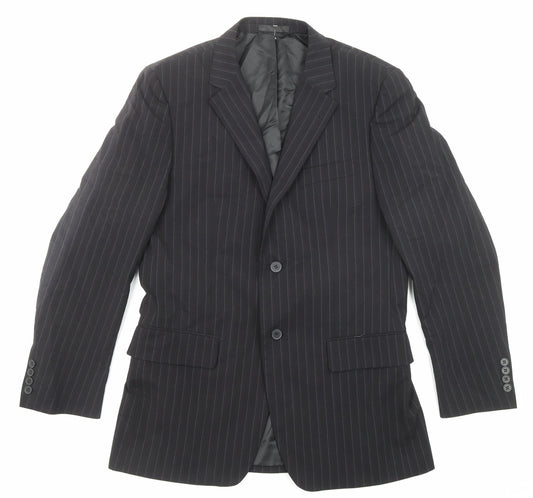 Butler & Webb Mens Black Striped Polyester Jacket Suit Jacket Size 38 Regular