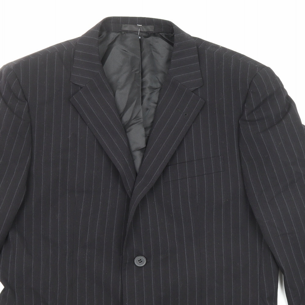 Butler & Webb Mens Black Striped Polyester Jacket Suit Jacket Size 38 Regular