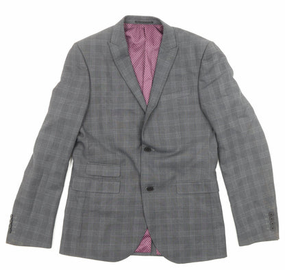 Next Mens Grey Plaid Polyester Jacket Suit Jacket Size 40 Regular