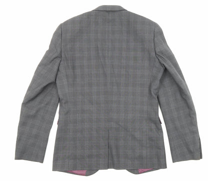 Next Mens Grey Plaid Polyester Jacket Suit Jacket Size 40 Regular