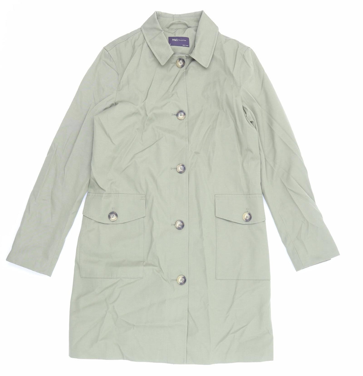 Marks & Spencer Womens Green Trench Coat Coat Size 10 Button