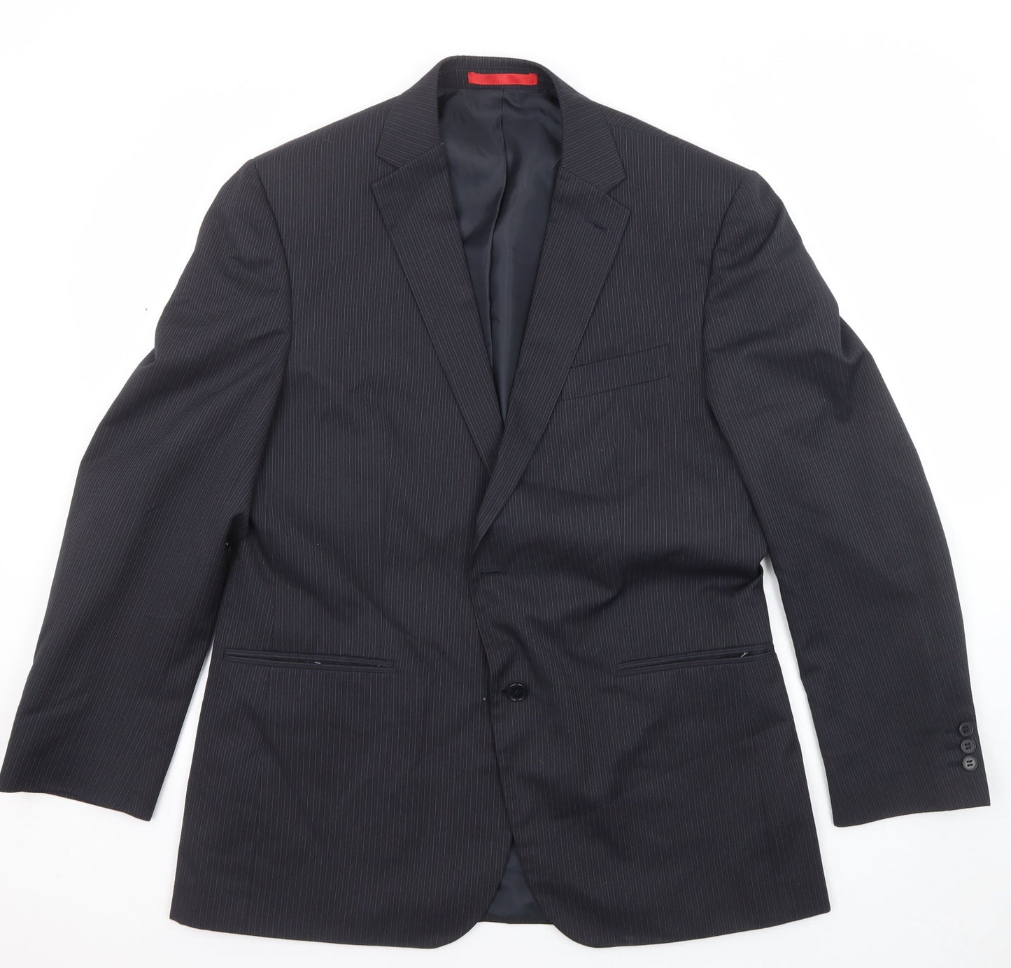 Burton Mens Black Striped Polyester Jacket Suit Jacket Size 42 Regular
