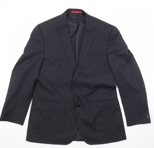 Burton Mens Black Striped Polyester Jacket Suit Jacket Size 42 Regular