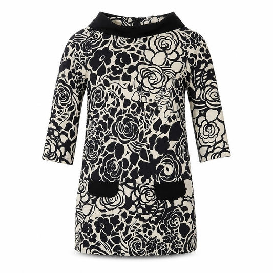 River Island Womens Black Floral Polyester Jumper Dress Size 6 Boat Neck Zip